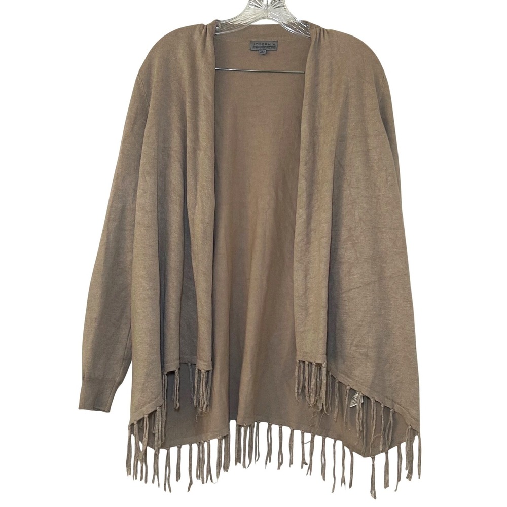 Joseph A Womens Tan Fringe Open Front Cardigan Sweater Size Medium western boho
